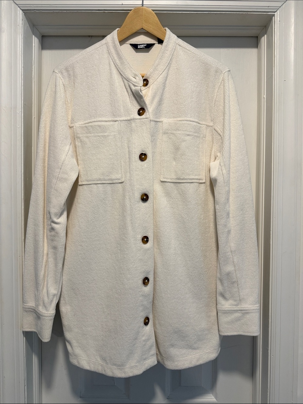 Lands' End Cream Button-Down Shirt Jacket